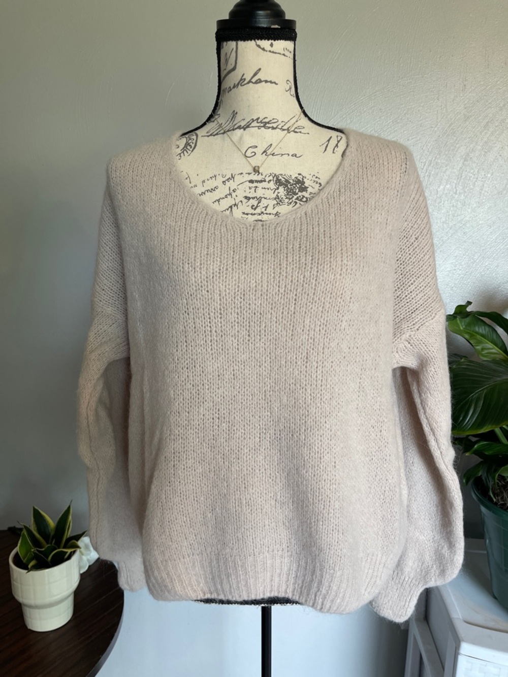 Noeline Paris Beige Kid Mohair Blend Sweater Oversized OS Soft Italy